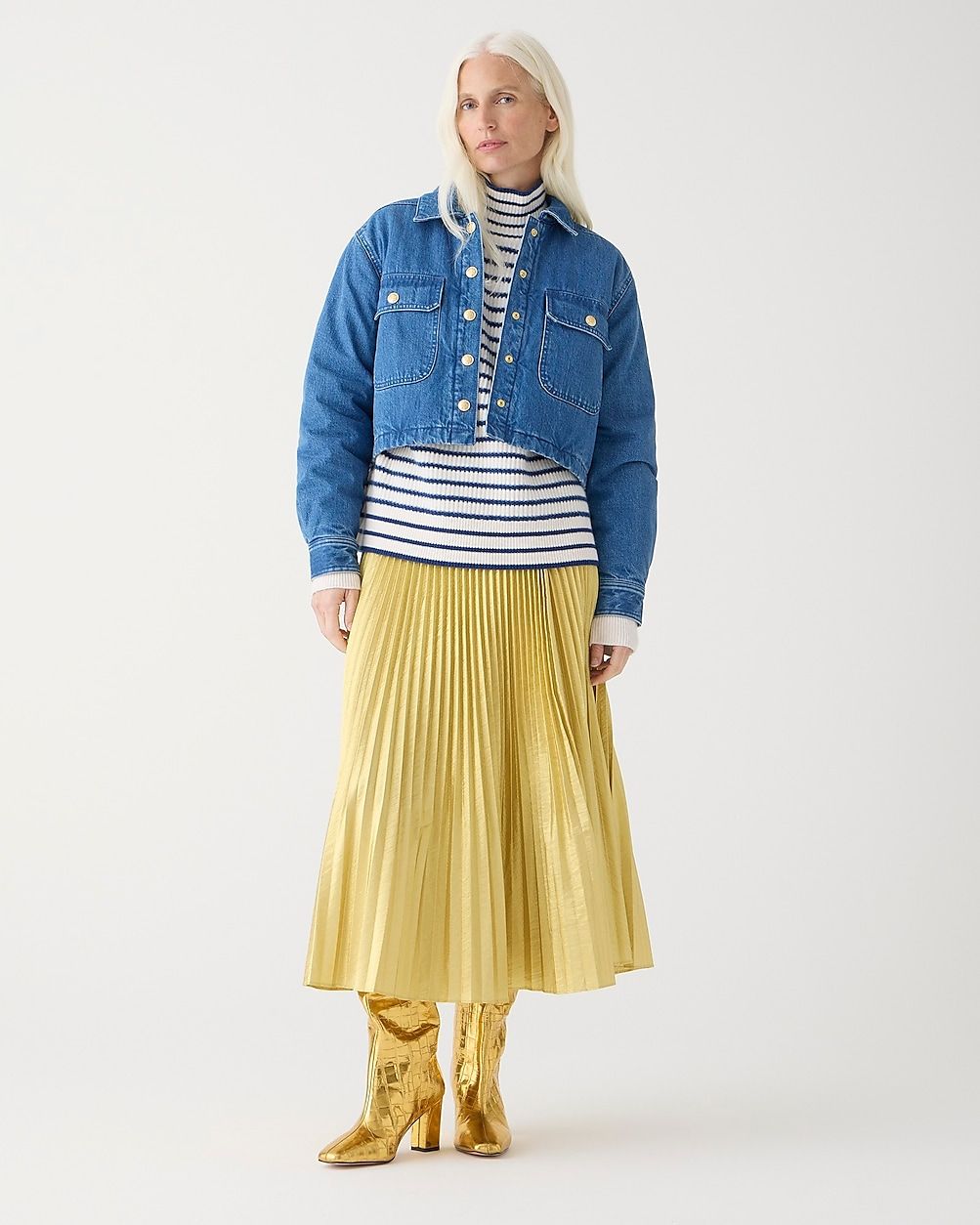Pleated wrap skirt in gold lamé | J.Crew US