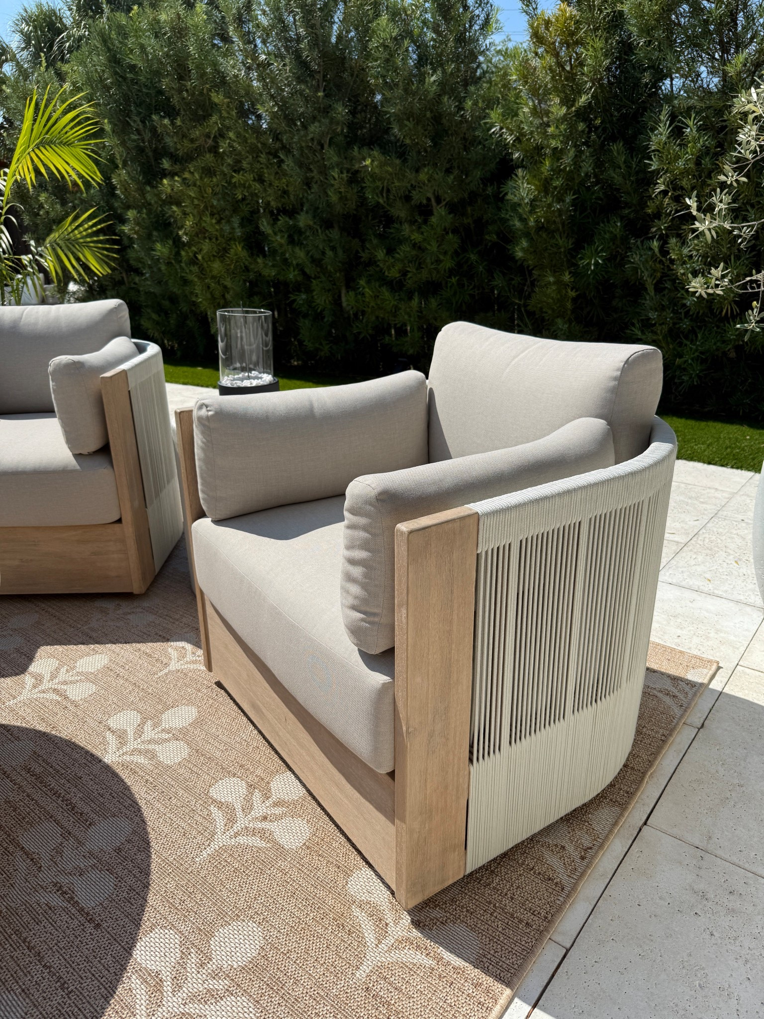 BACK IN STOCK!! These outdoor swivel chairs are the best! Treated acacia wood, rope detail and weather resistant cushions makes it perfect for outdoors.  
 Grab them when you can 

Neutral home decor
Outdoor furniture 

Look for less 

New vision home 


#LTKSummerEdit #LTKHome #LTKSeasonal