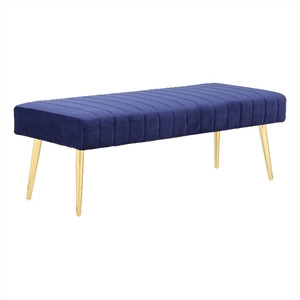 Pangea Home Gold Hilda 17" Modern Velvet Upholstered Bench in Navy | Cymax