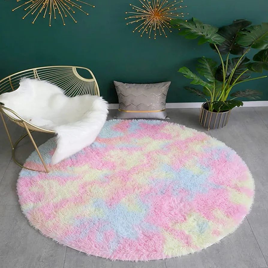 Rainbow Area Rug 4X4 Feet Round Soft Carpet for Kids Bedroom Play Room Cute Colorful Rug Home Dec... | Amazon (CA)
