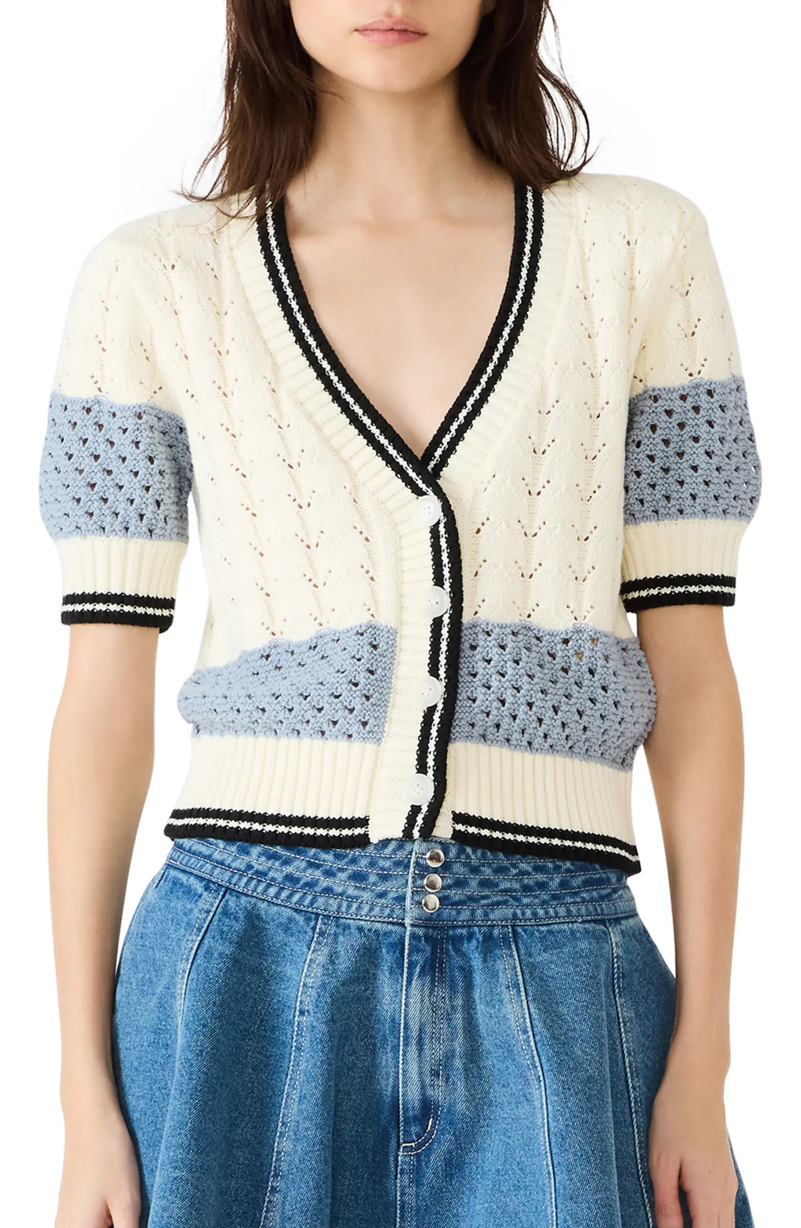 Fiona Tipped Cotton Blend Pointelle Cardigan | Nordstrom