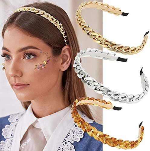 Amazon.com : Chain Hairband Women Chained Headband - 3PCS Chained Reactions Headband for Women Gi... | Amazon (US)