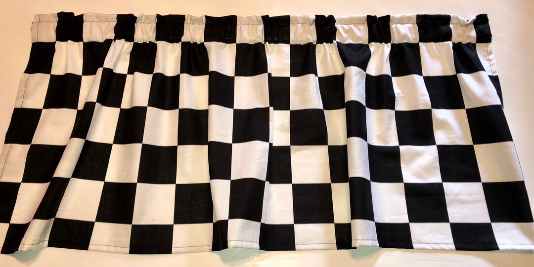 One Inch Checks Valance Checkered Flag Window Curtain - Etsy | Etsy (US)