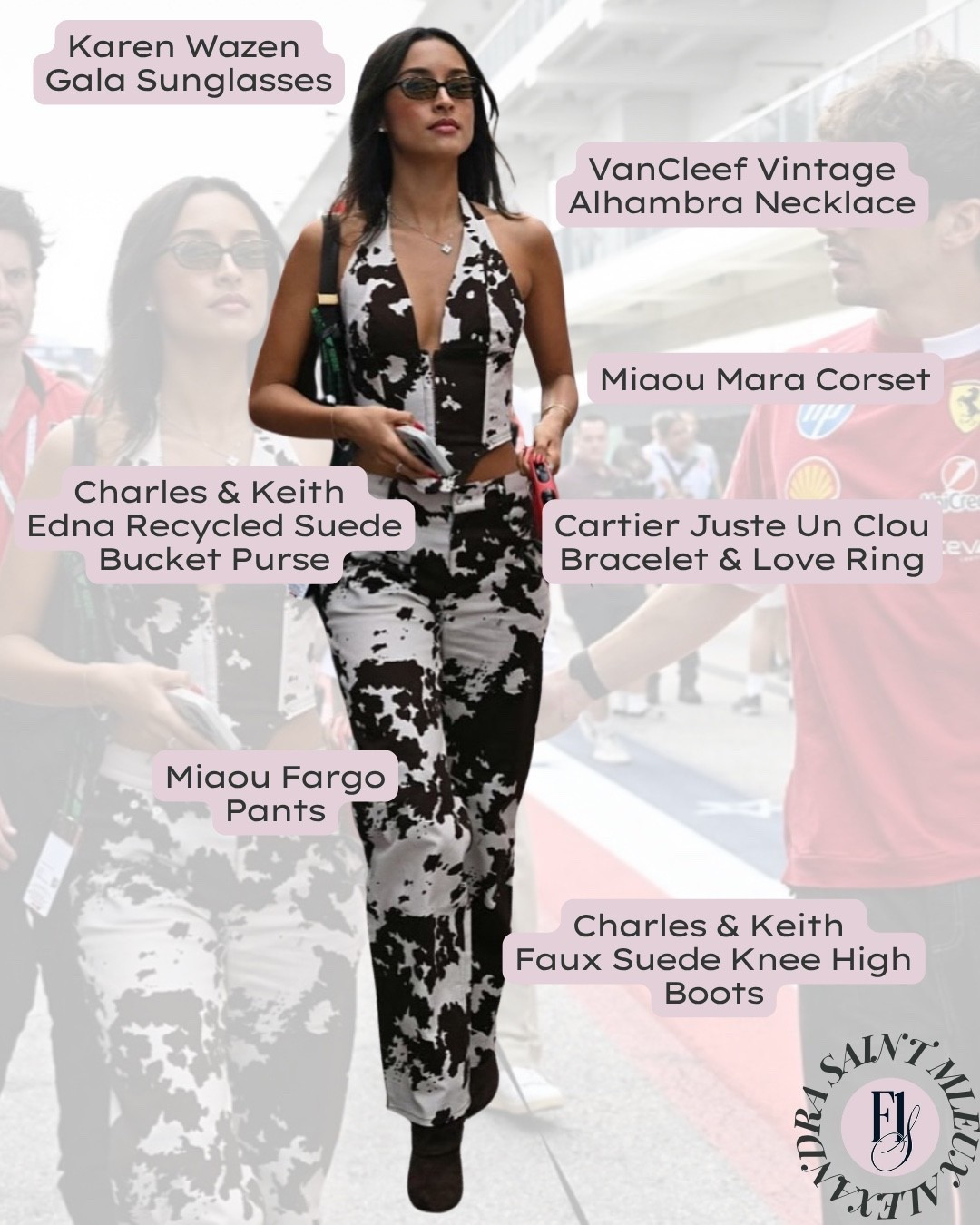 Alex never misses the chance for a good theme, showing up to the Austin GP in full cow print. A look you’ll be sure to see at all future rodeos! 

#AlexandraSaintMleux #CharlesLeclerc #AustinGP #F1Styled #CowPrint #WesternStyle #TexasGP #F1WAGStyle #WAGStyle #f1wag #f1wagfashion #LTKstyle #TracksideFashion #CowgirlChic