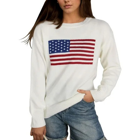 American Flag Sweaters for Women 4th of July Independence Day Patriotic Stars Sweater Long Sleeve Crewneck Striped Sweater Alsol Lamesa | Walmart (US)