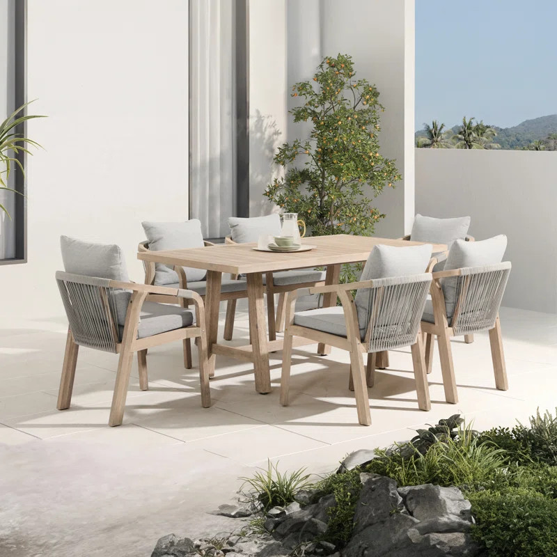 6-person Rectangular Outdoor Wood Dining Set With Cushions | Wayfair North America