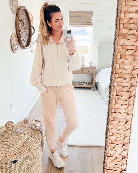 Amazon finds! Wearing the apricot color of this Varley lookalike pullover in size small. Small amazon joggers.

#LTKshoecrush #LTKunder50 #LTKfit