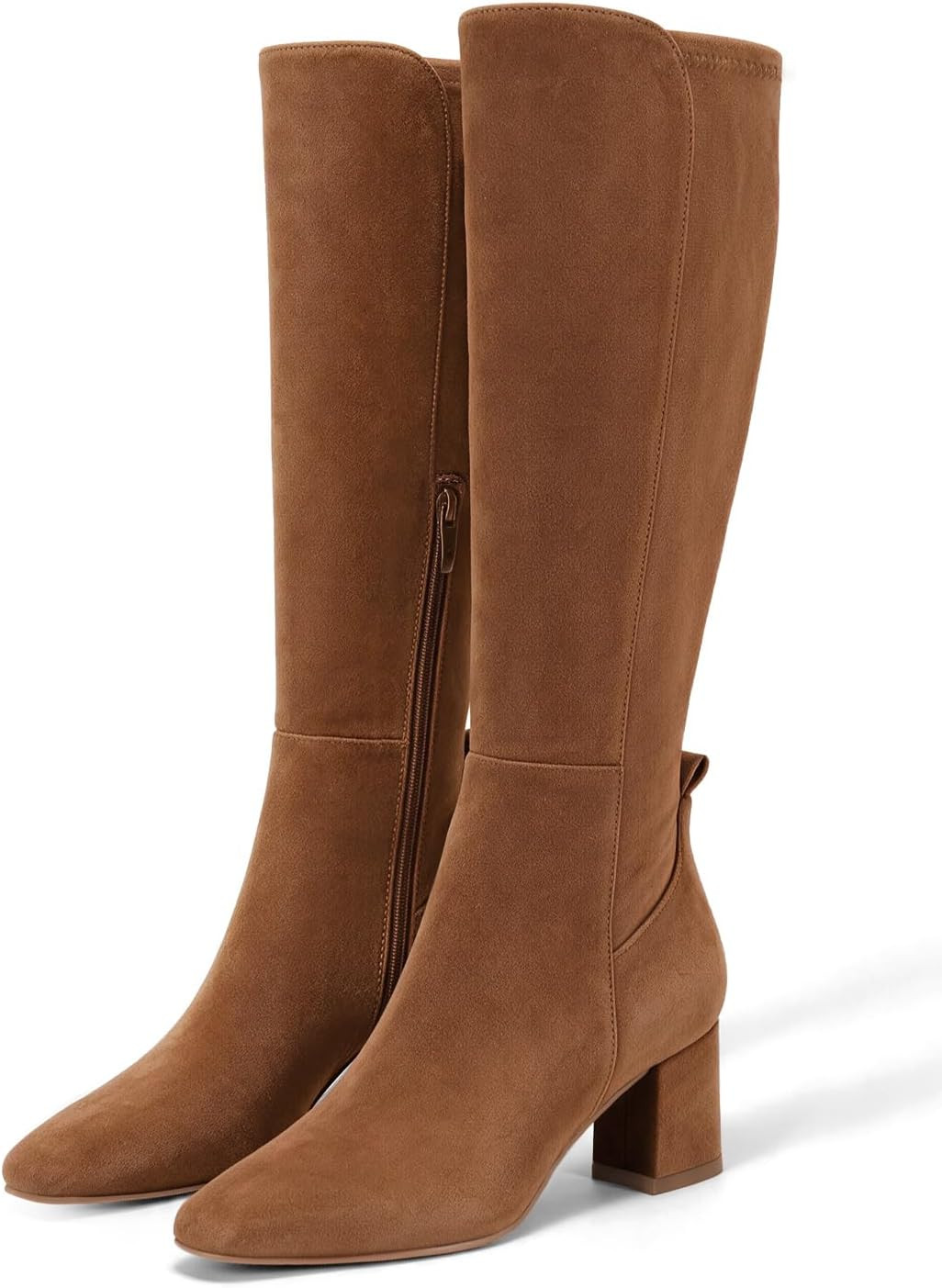 Coutgo Womens Knee High Boots Chunky Heel Side Zipper Suede Dress Boots | Amazon (US)