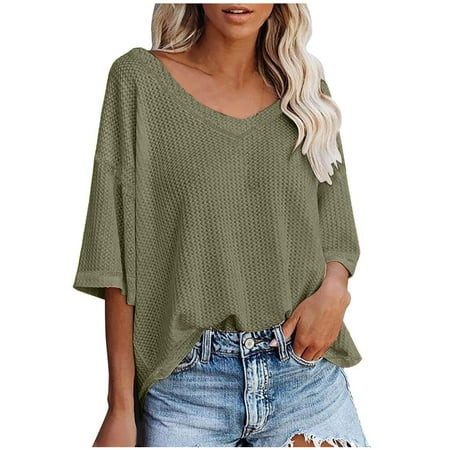 Women Pullove Solid Color Blouse T-Shirt Ladies Casual T-Shirt (Olive) Army Green Trendy Tops For Wo | Walmart (US)