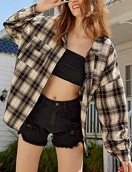 Zontroldy Plaid Flannel Shirts for Women Oversized Long Sleeve Button Down Buffalo Plaid Shirt Bl... | Amazon (US)