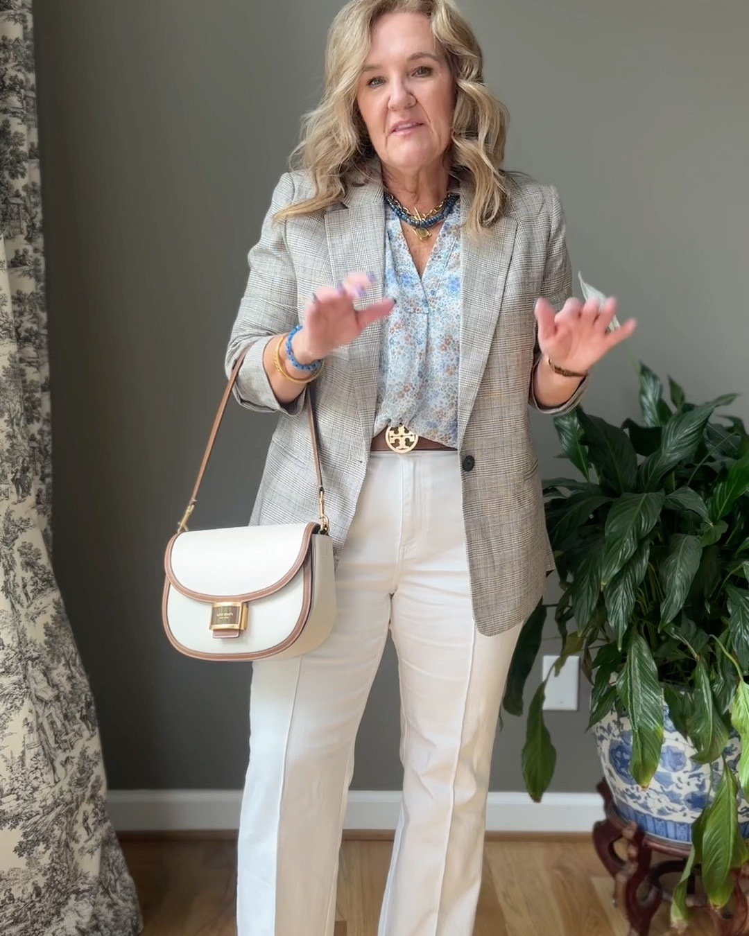Blazer and suit pants wearing a size 12. I would go your larger size in these. You don’t want the pants tight.
The white jeans I’m wearing a petite you do need to wear your larger size in these too. 
MadeWell, jeans, size 31 
Gibson look blouses size large 10% off code NANETTE10

#LTKOver40 #LTKMidsize #LTKFindsUnder100
