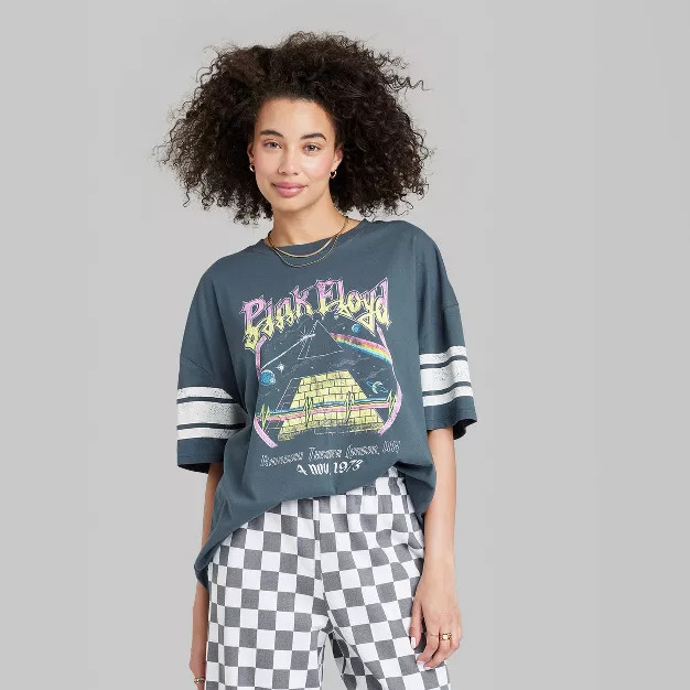 Women's Ascot + Hart Pink Floyd Short Sleeve Oversized Graphic T-Shirt - Gray | Target