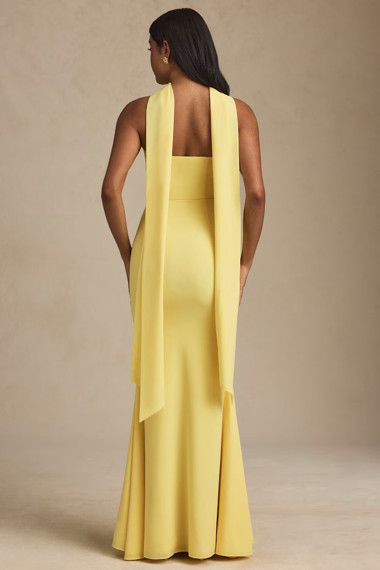 Scarf-Detail Strapless Gown in Pastel Yellow | Oh Polly
