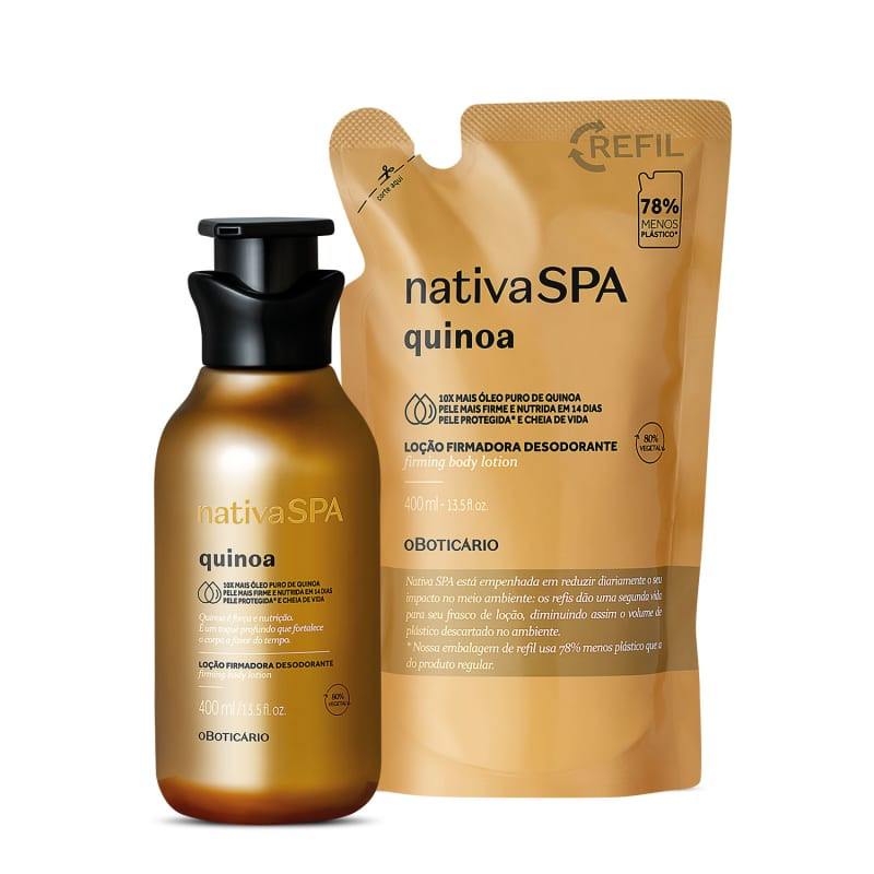 Combo Nativa SPA Quinoa: Loção Firmadora Corporal 400ml + Refil 400ml | oBoticario (BR)