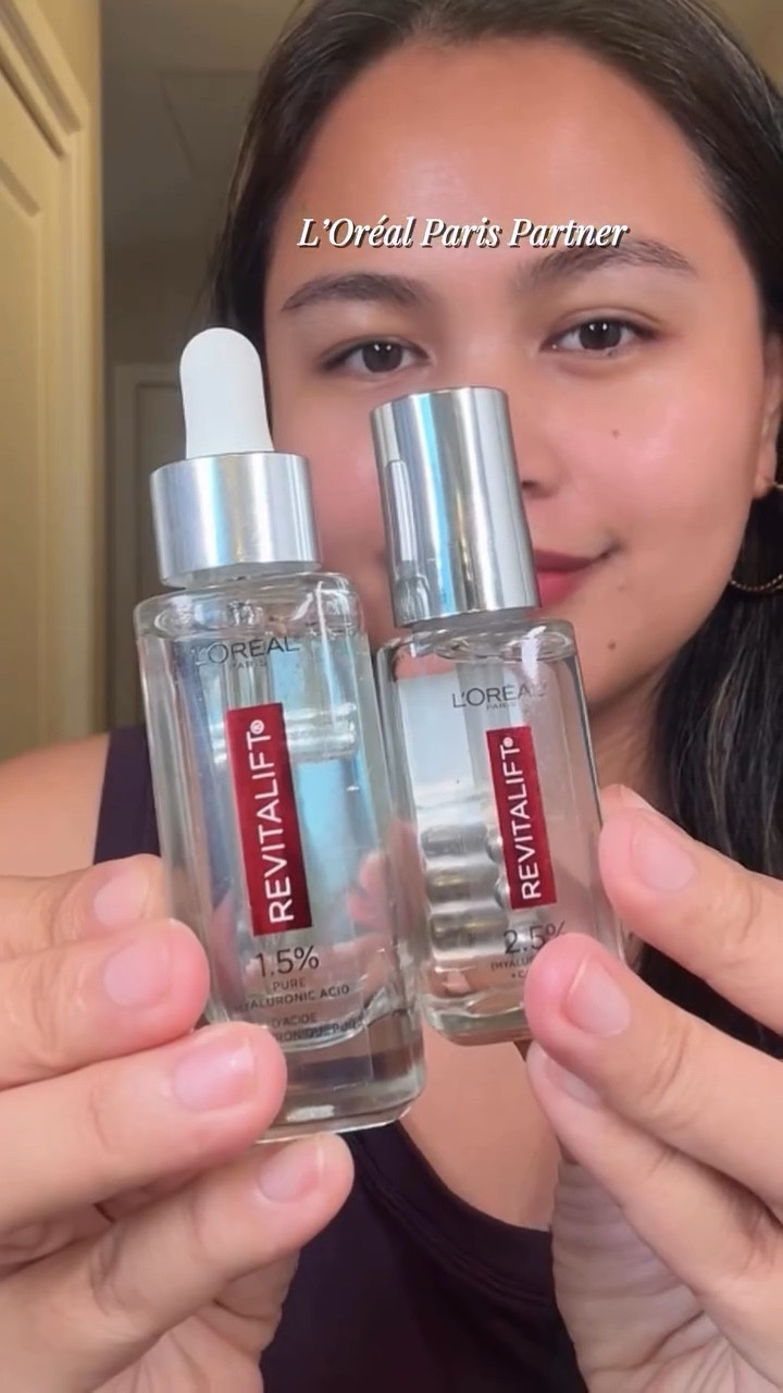 #LorealParisPartner

L’Oréal’s Revitalift Derm Intensives Face and Eye Serums are powered by pure hyaluronic acid and caffeine to visibly plump, hydrate, and smooth. @lorealparis 

The face serum uses 3 molecular weights of HA for fast absorption and lasting hydration, while the eye serum visibly depuffs and targets crow’s feet.

Follow with your moisturizer and SPF.

#skincare #HyaluronicAcid #HAeyeserum #plumpingskincare #eyecare #antiagingroutine