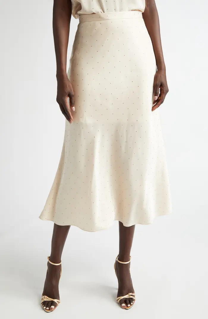 ST. JOHN Crystal Embellished Stretch Satin Midi Skirt | Nordstrom | Nordstrom