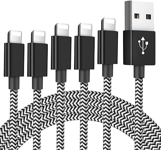 iPhone Charger Cable 5Pack [3/3/6/6/10FT] Lightning Cables Nylon Braided Charging Cord Compatible... | Amazon (US)