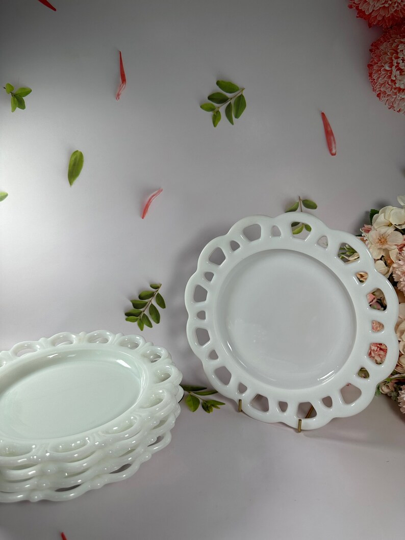 Vintage Milk Glass Lace Reticulated Cut-Out Anchor Hocking Medium White Plate 8 Inches Home Dinin... | Etsy (US)