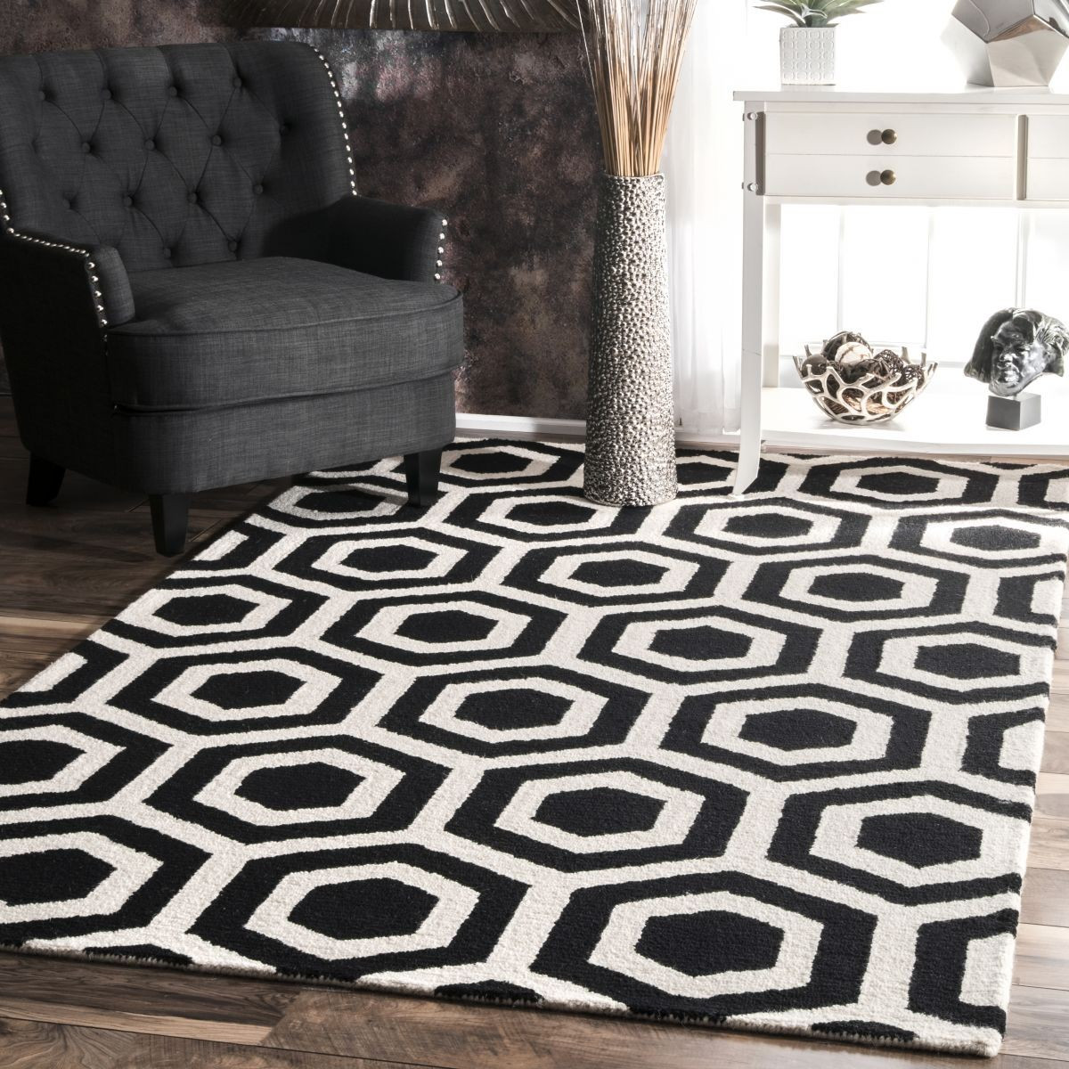 Black Honeycomb Trellis Area Rug | Rugs USA