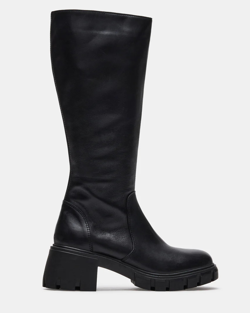 HARTH Black Leather Lug Sole Knee High Boots | Women's Boots | Steve Madden (US)