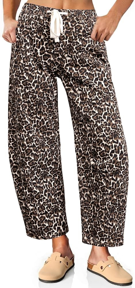 Vetinee Barrel Jeans Women Trendy Wide Leg Leopard Cheetah Pants High Waisted Pull On Drawstring ... | Amazon (US)
