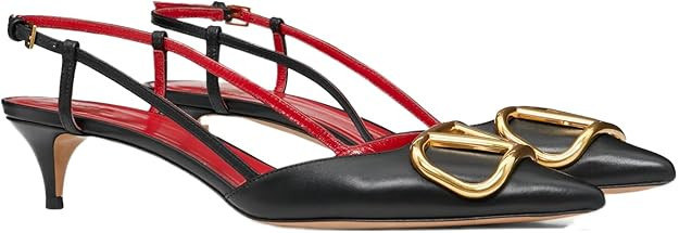 Slingback Kitten Heels for Women Patent Leather Pumps Pointed Toe Low Heeled Sandals Slip on Heel... | Amazon (US)