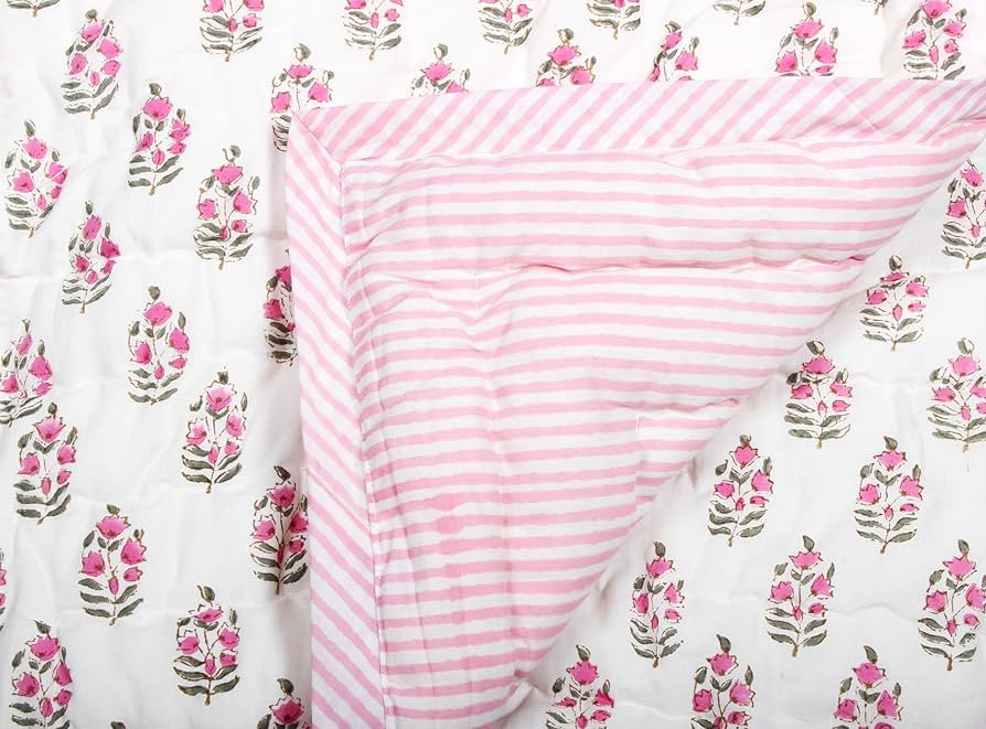 Ridhi Block Print Quilted Throw Blanket 100% Cotton Quilt, Patchwork Cover for Couch and Bed, Sag... | Amazon (US)