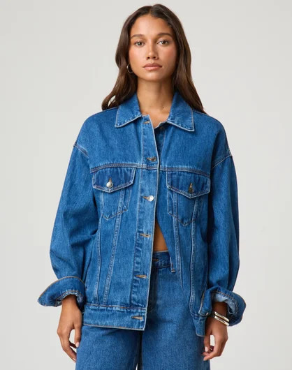 Longline Denim Jacket in Suzy Mid Wash | Glassons | Glassons (Australia)