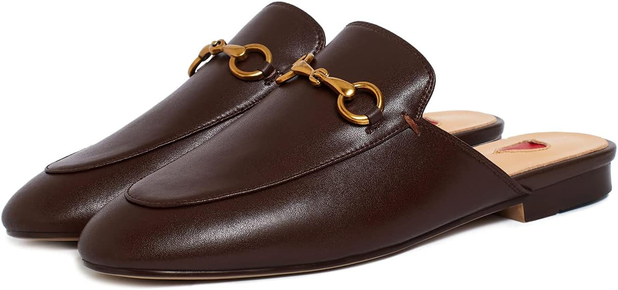 Coonek Women's Mules,Low Heel Flats Leather Slip On Backless Sandals for Girls Sliders Lady Work ... | Amazon (US)