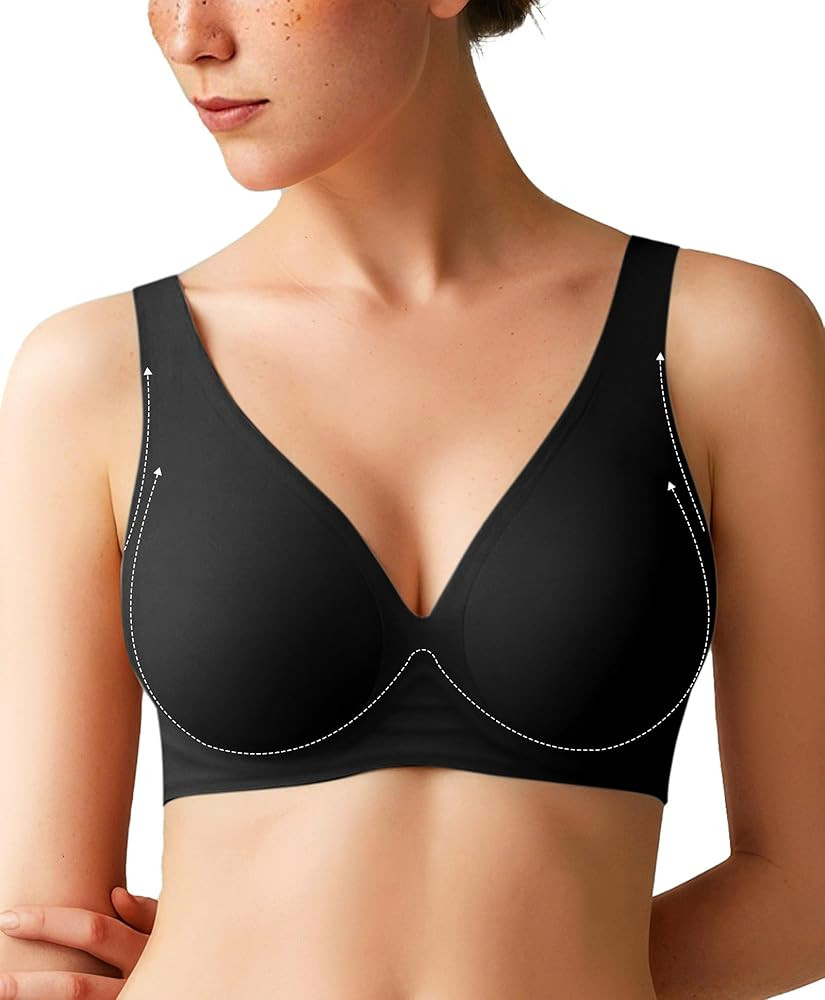 Popilush Wireless Bras Women Seamless No Underwire Push Up Bra Supportive Deep V Bralette Everyda... | Amazon (US)