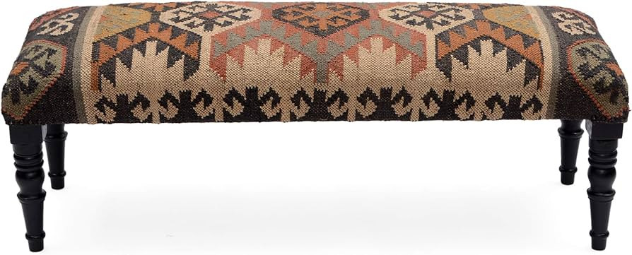 Wool Jute Kilim Wooden Bench Table for Living Room | Amazon (US)