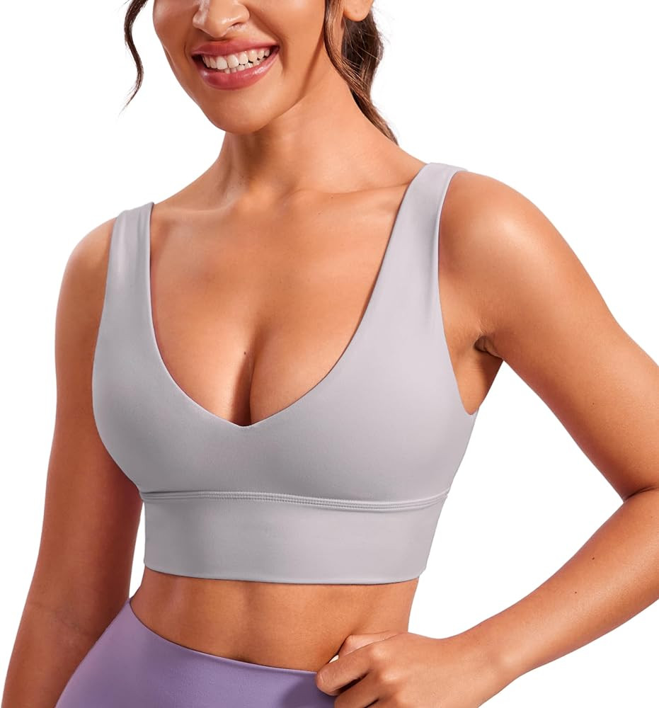 CRZ YOGA Butterluxe Womens V-Neck Longline Sports Bra - Wireless U-Shaped Open Back Yoga Low Impa... | Amazon (US)