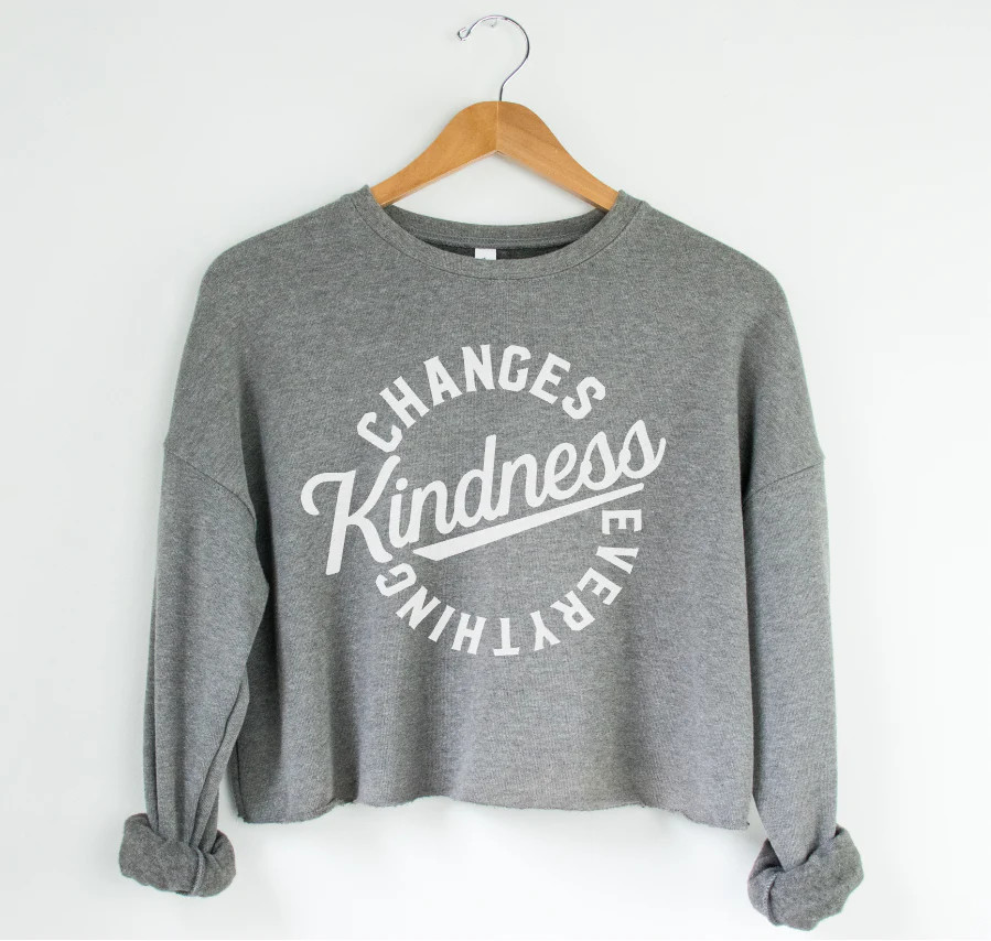 KINDNESS -  WOMENS CROPPED CREW FLEECE (COLOR: DEEP GREY) | BETTY RUKUS