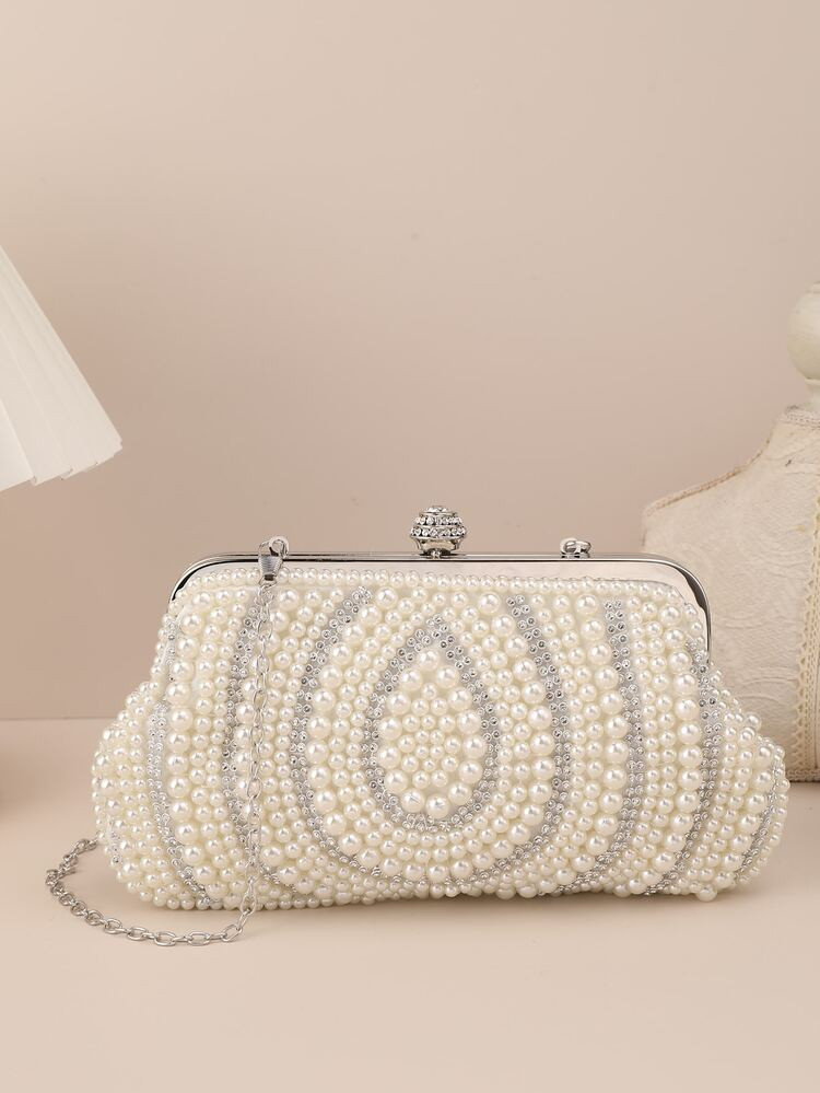 Rhinestone & Faux Pearl Decor Chain Evening Bag | SHEIN
