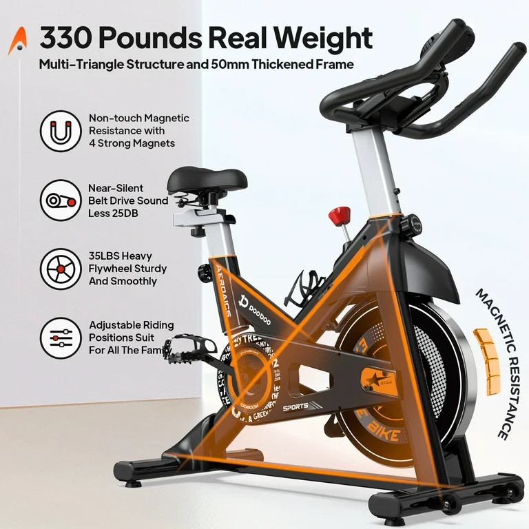 Pooboo Exercise Bike Indoor Cycling Bike Magnetic Cycle Bicycle Adjustable Stationary Magnetic Re... | Walmart (US)