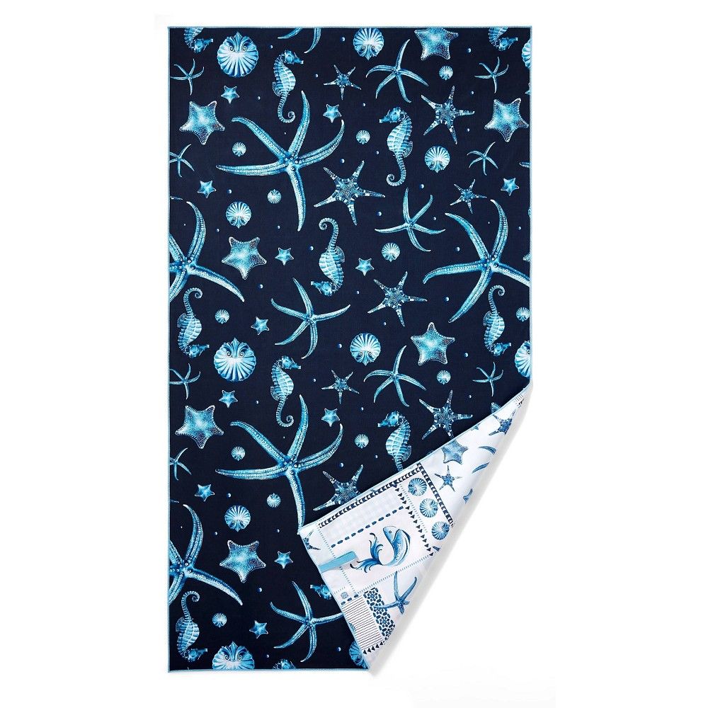 72""x40"" Deep Sea Print/Seahorse Print Microfiber Beach Towel Navy/Blue/Cream - Agua Bendita x Targ | Target