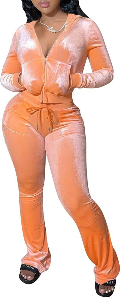 Yeshire Womens 2 Piece Outfits Velvet Sweatsuits Zip-up Hoodie Jacket Casual Jogging Set Tracksui... | Amazon (US)