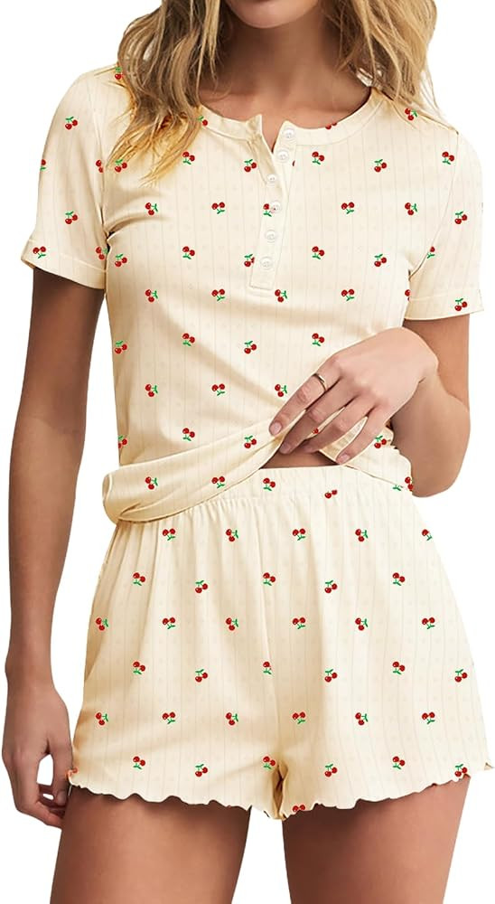 Women Cute Pajama Sets 2 Piece Floral Print Short Sleeve Button Shirt and Shorts Y2K Pj Sets Woma... | Amazon (US)