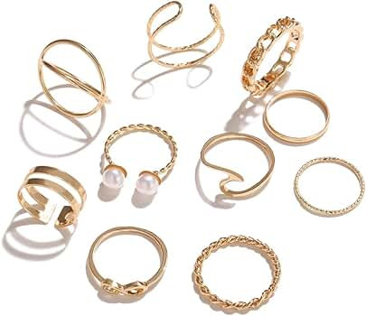 17 MILE 10 Pcs Gold Knuckle Stackable Rings Set for Women, Bohemian Gold/Silver Plated Comfort Fi... | Amazon (US)
