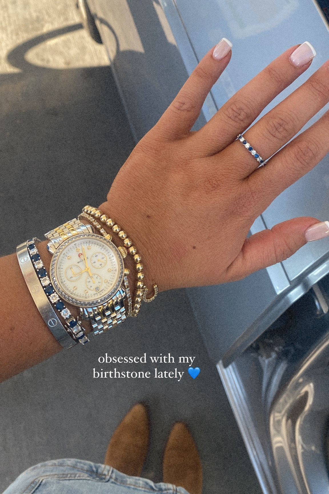 Daily jewelry, Amazon, Michele watch stack, sapphire jewelry, birthstone jewelry 