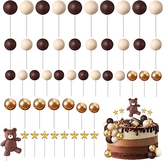 51 Pcs Bear Cake Topper Mini Balloon Cake Topper Colorful Foam Balls Pearl Ball Star Shaped Cake ... | Amazon (US)