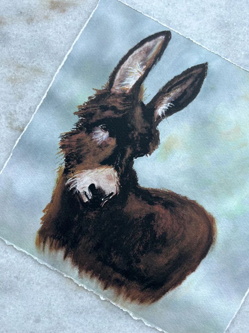 LOWLY | Donkey Giclee Print | Donkey Multi-Media Print | Rustic Original Art Print | Spring Art |... | Etsy (US)