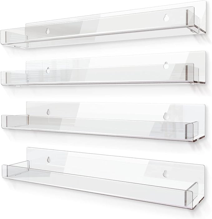 4 Pack 15 Inch Clear Acrylic Shelves, Clear Kids Floating Bookshelf for Kids Room, Modern Nail Po... | Amazon (US)