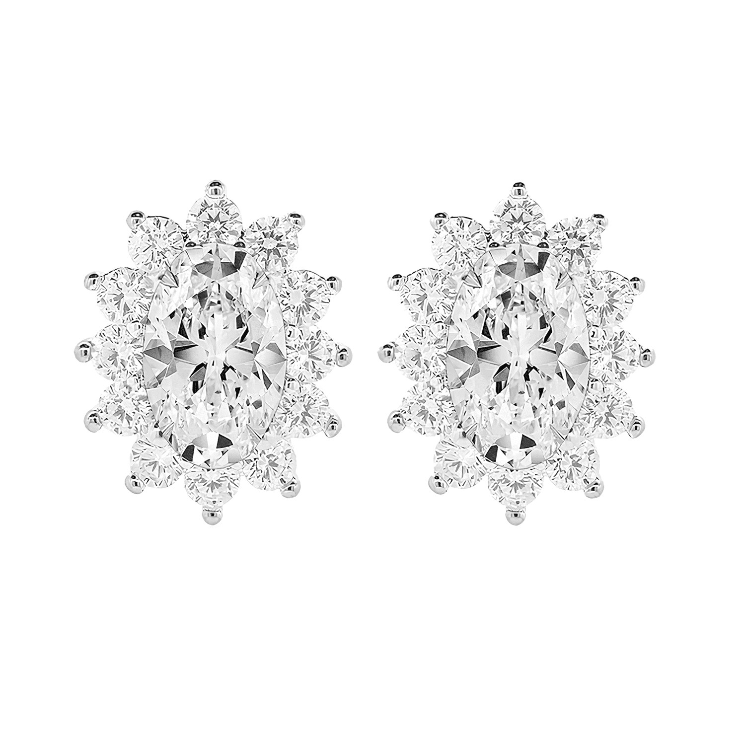 Cate & Chloe Sage 18k White Gold Halo CZ Stud Earrings Beautiful Trendy Cubic Zirconia Flower Cluster Earrings Oval Cut Crystal Sparkling Studs Earring Set Crystal Earrings | Walmart (US)