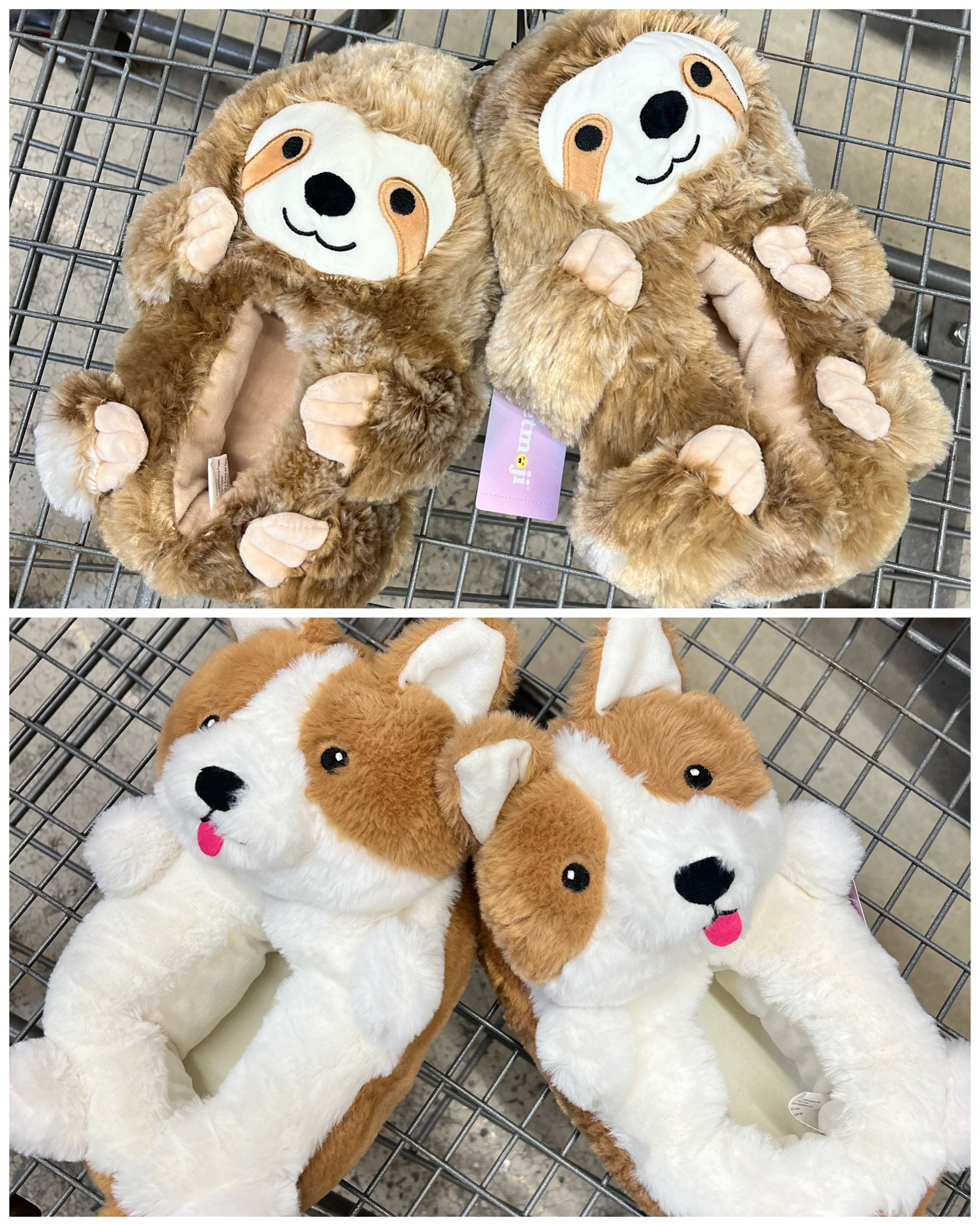 Corgi and sloth slippers at walmart 