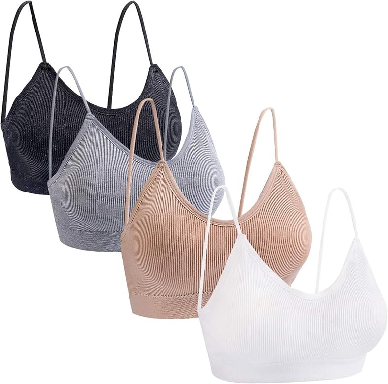 4 Pieces V Neck Tube Top Bra Seamless Padded Camisole Tanks | Amazon (US)