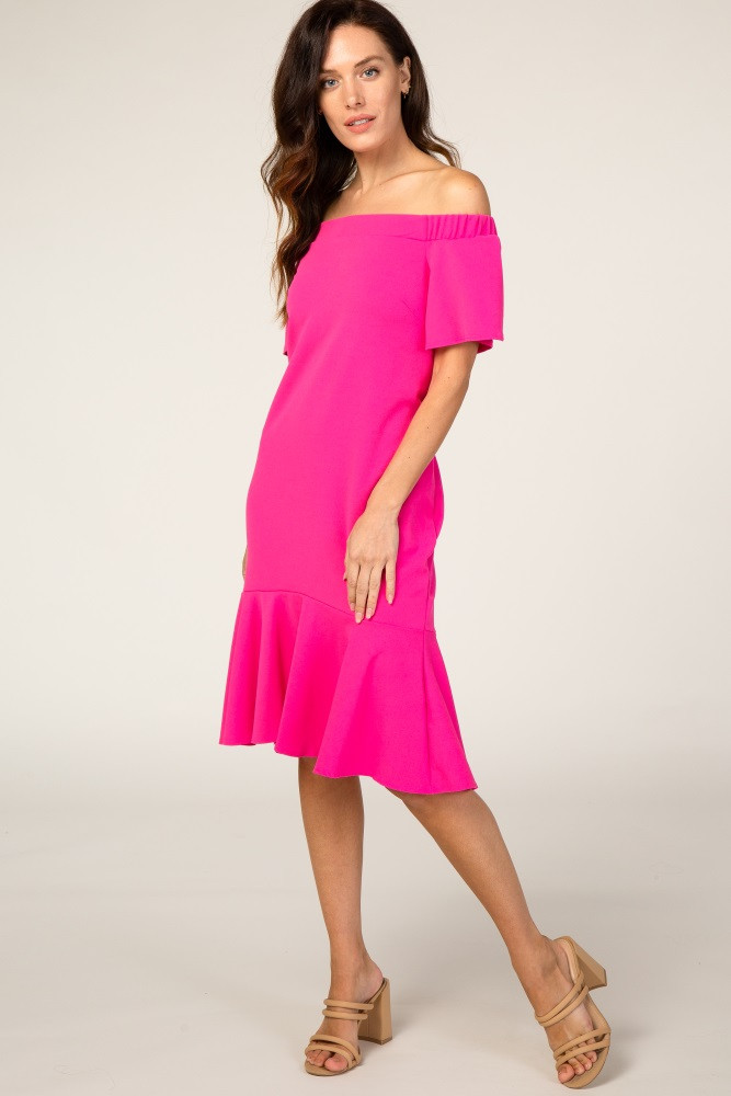 PinkBlush Fuchsia Off Shoulder Mermaid Dress | PinkBlush Maternity