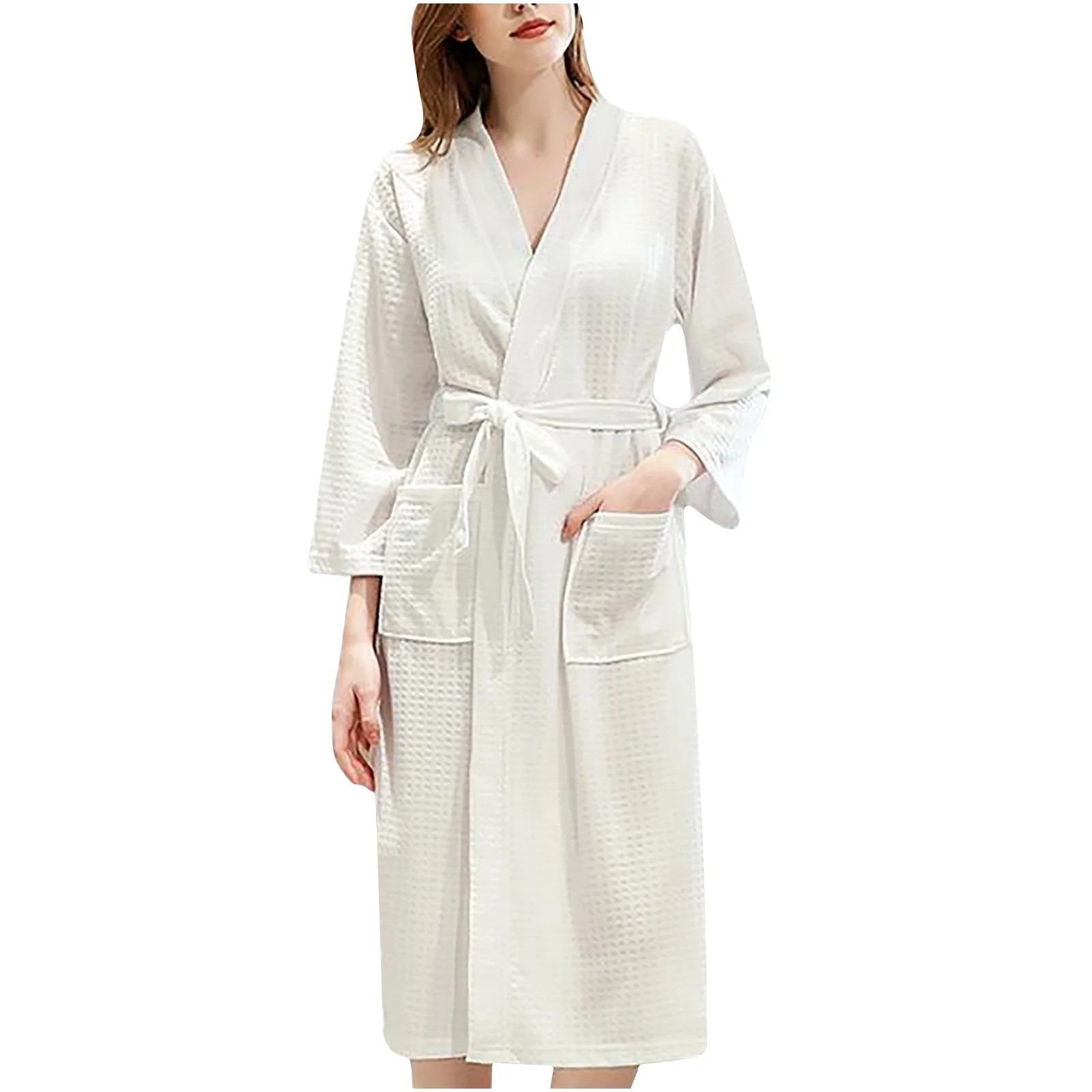 TMOYZQ Women's Lightweight Quick Dry Cotton Waffle Knit Full-Length Bathrobes Bridesmaids Spa & B... | Walmart (US)