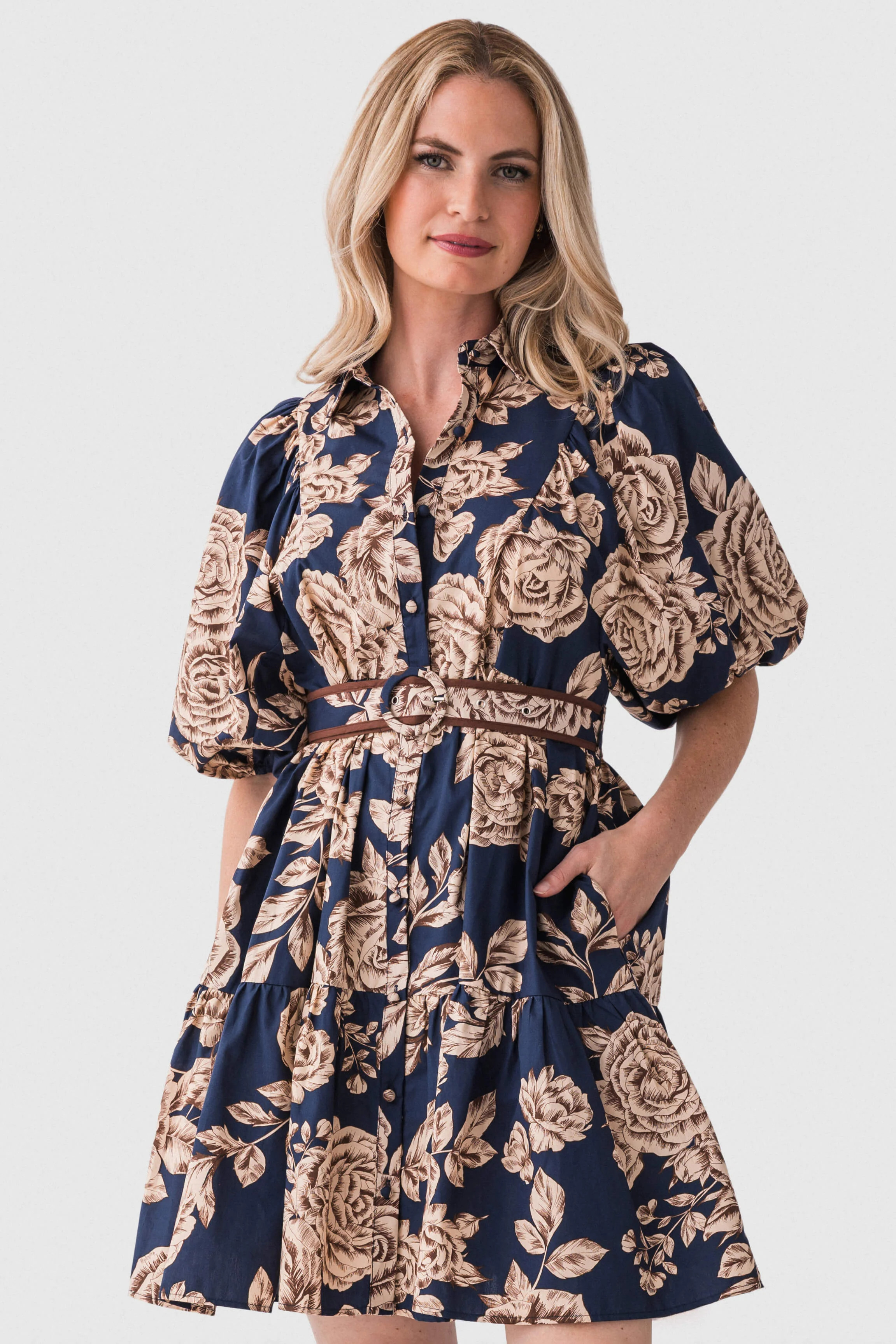 Olivaceous Faith Floral Belted Dress | Social Threads