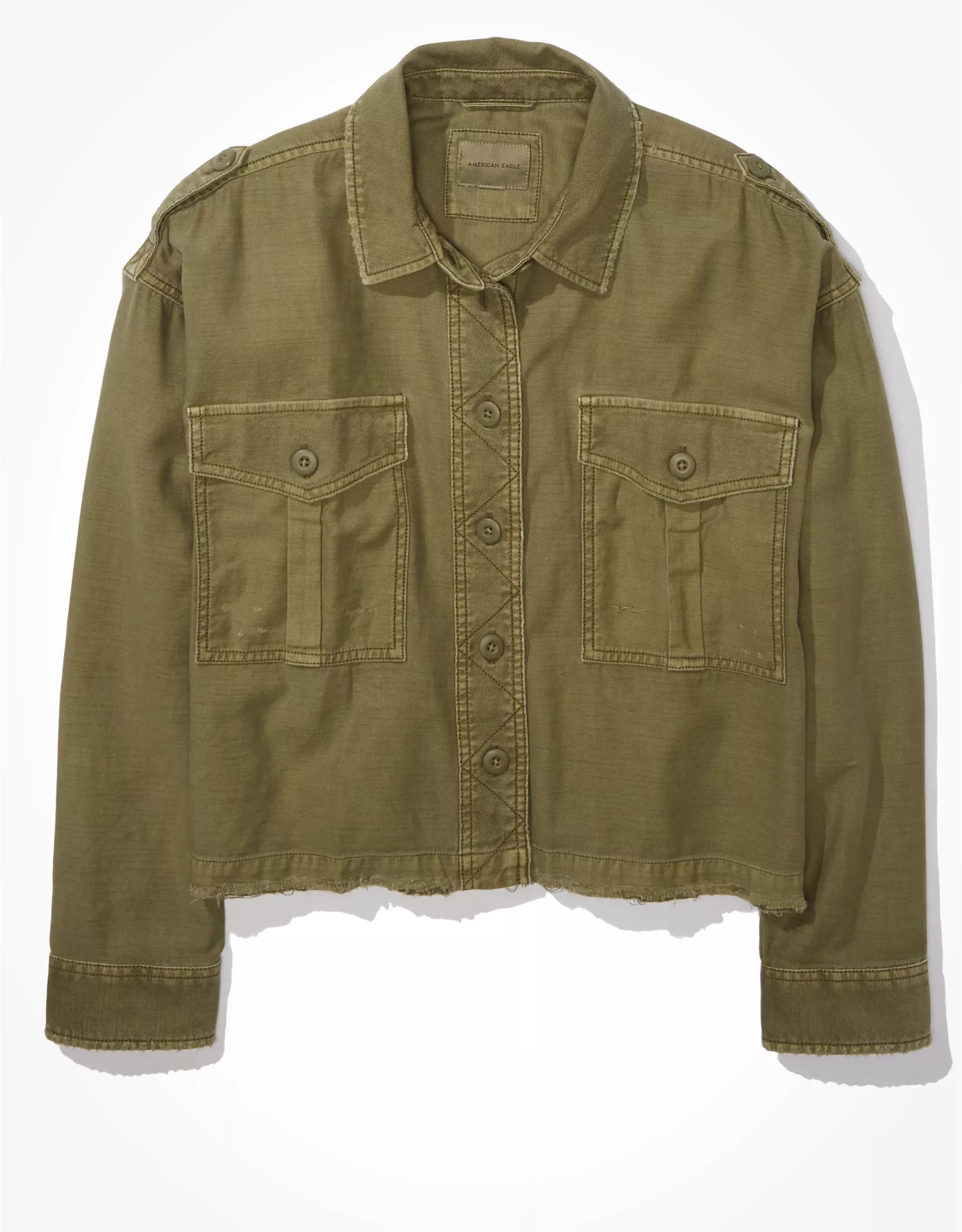 AE Cropped Military Shacket | American Eagle Outfitters (US & CA)